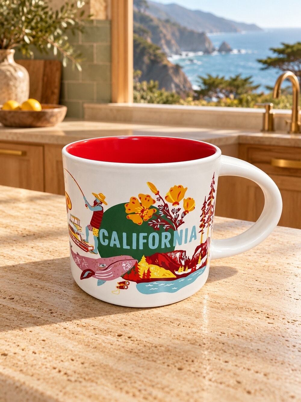 Starbucks California Discovery Series Mug 14 oz Red Interior EUC